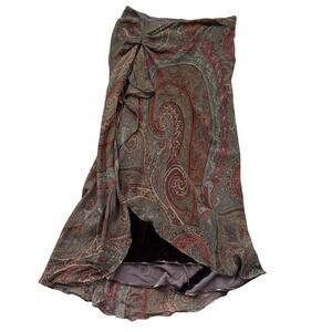 Vintage Ralph Lauren LRL Silk Paisley Skirt Velvet Lined High Low Maxi 10P Boho